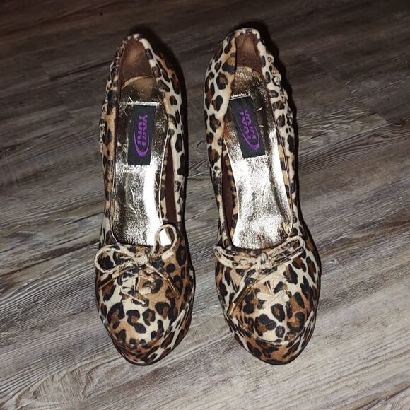Yoki  leapard print   bow  sexy pole night out heels Sz 8.5 - Picture 2 of 11